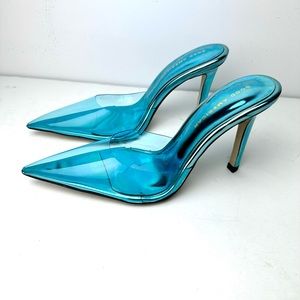 Good American Blue Pointed Toe Pumps Mules High Heels PVC Women Size 7.5